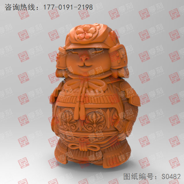 Q版貓武士擺件電腦精雕圖_五軸玉石雕刻機