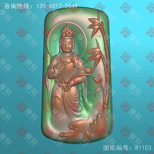 竹林觀音玉石雕刻電腦圖紙_享刻玉石雕刻機
